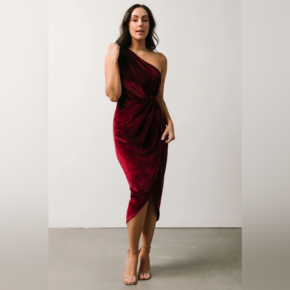 Velvet Maroon One Shoulder Dress
